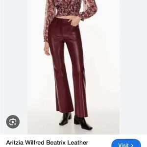 Aritzia Wilfred Beatrix Burgundy High Rise Flares Vegan Leather